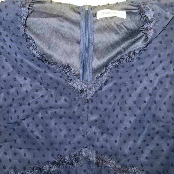 JASAMBAC Large Swiss Dot Midi Dress Navy Blue Sheer Long Sleeve C08 - Picture 4 of 7